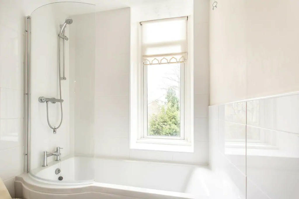 Shower over bath - very bright space
