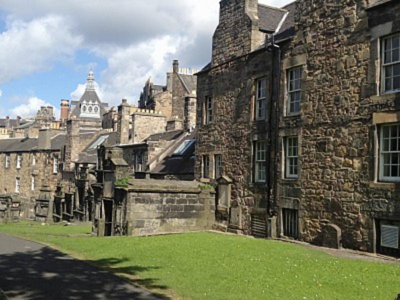 The back of Candlemaker row as seen from Greyfriars churchyard