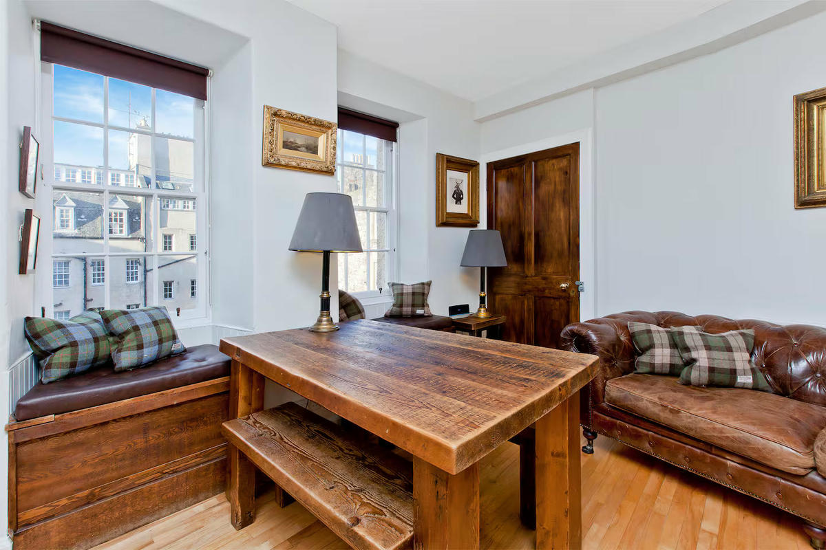 Dining area with views of the medieval courtyard filled with history