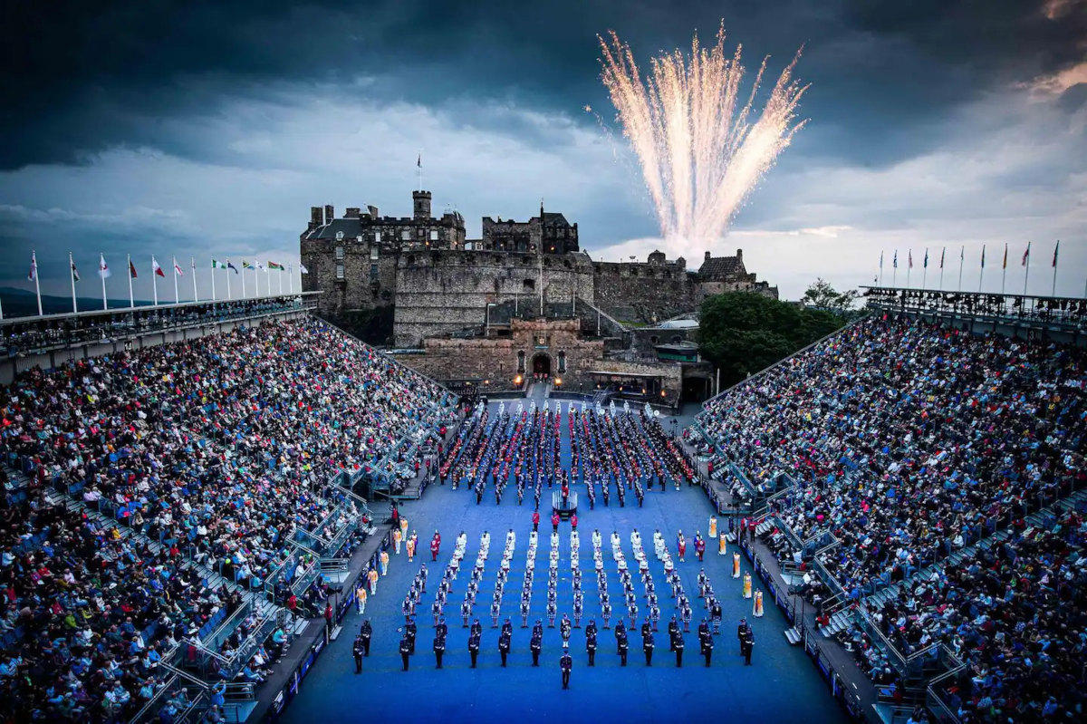 Edinburgh Castle military tattoo festival. A two minute walk and held during August