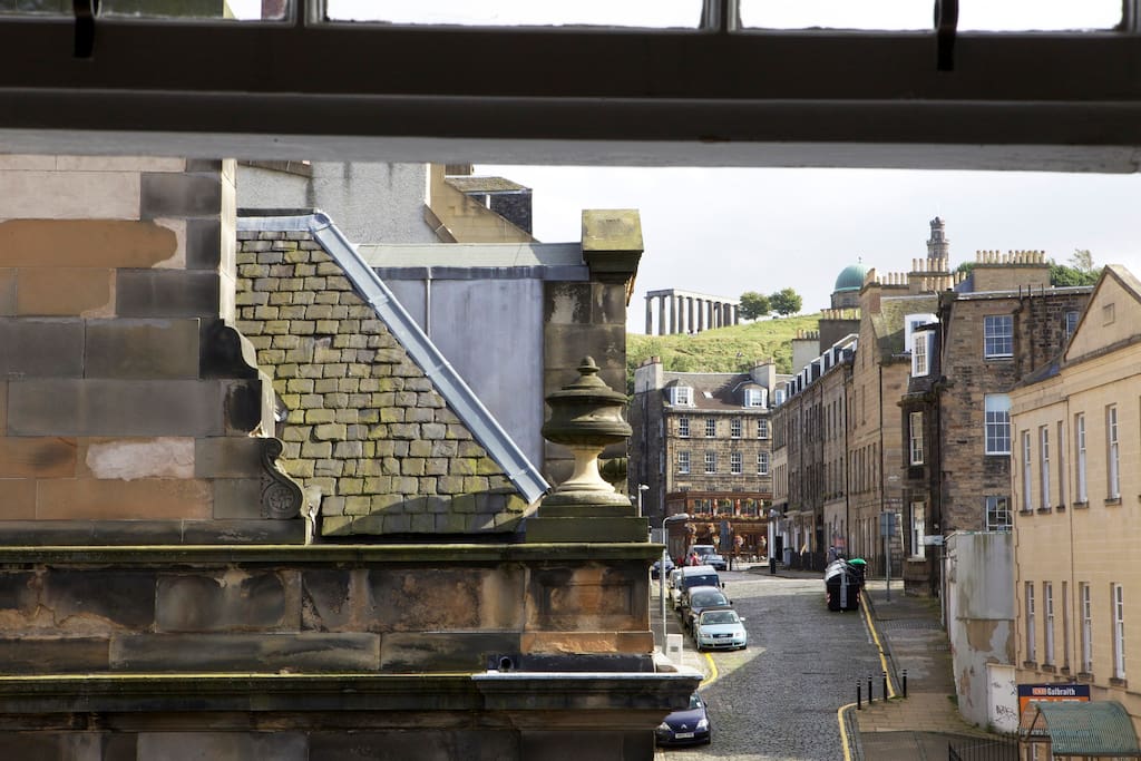 View up to Calton Hill from twin room