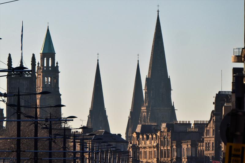 Evening light along Princes Street to St Mary's Cathedral and St George' Church, West End